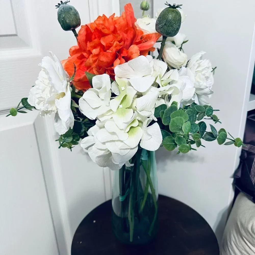 Floral Farmhouse Summer Hydrangea Peony Vase Arrangement Centerpiece
